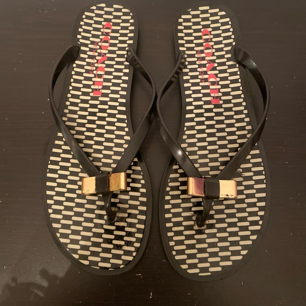 COACH Black Bow Flip Flop Sandals